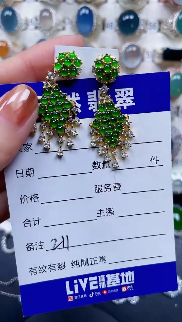 银S925镶嵌翡翠耳饰211