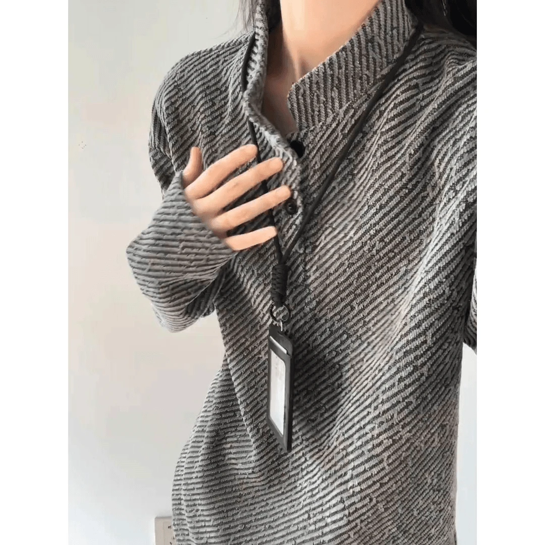 美式复古亨利领长袖T恤男款春秋季2025新款设计感立领POLO打底衫