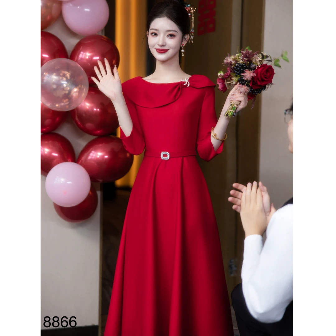 敬酒服新娘新款订婚连衣裙法式回门礼服洋气连衣裙8866#