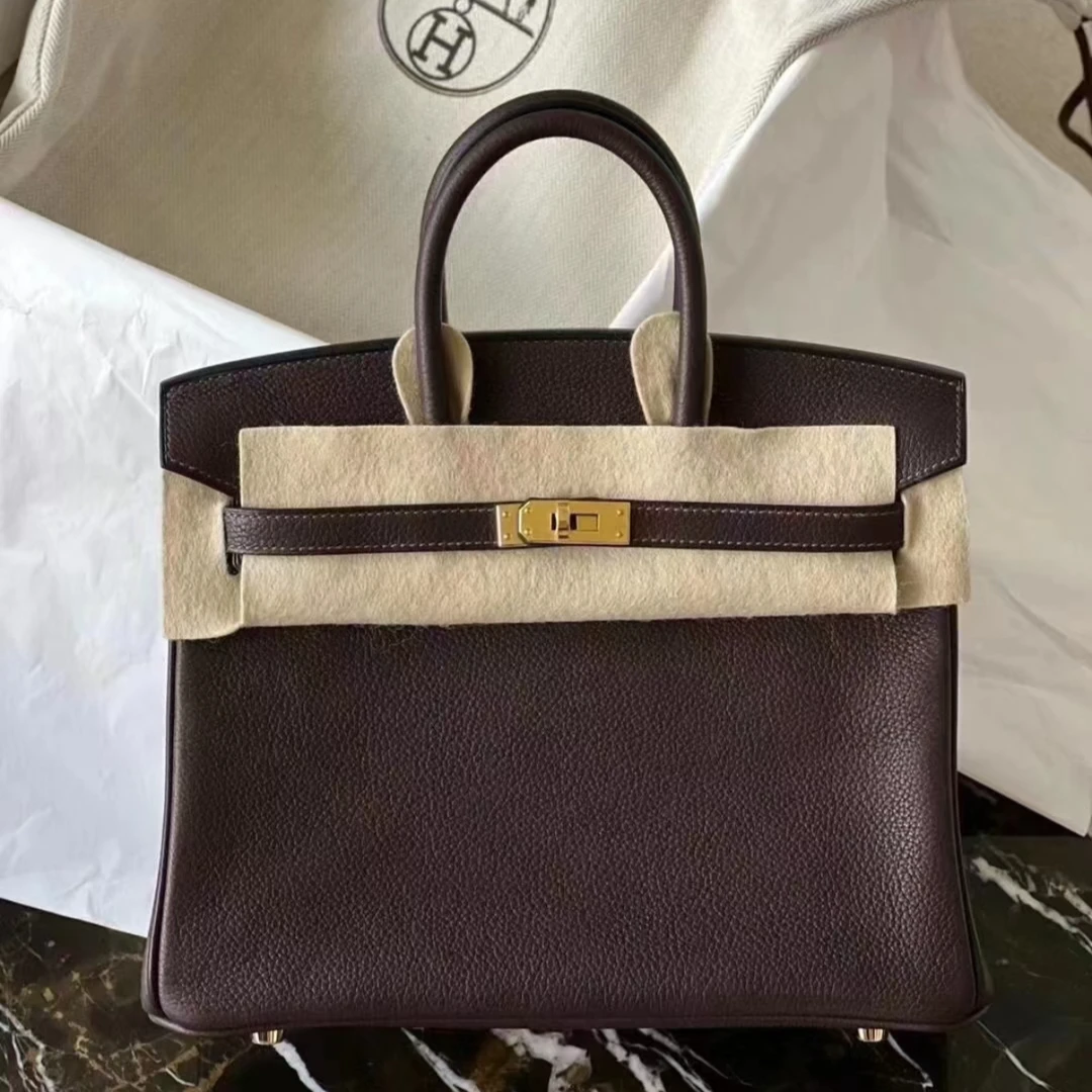 99新 Hermes/爱马仕 小花6欢 Birkin 25 46乌木色 马鞍皮 Z刻金扣