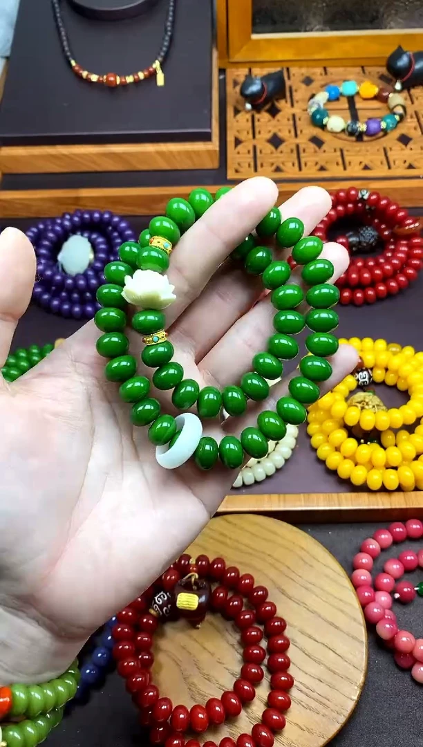 【闪购商品】白玉菩提手串绿菩提双圈莲花跑环款手串 新品