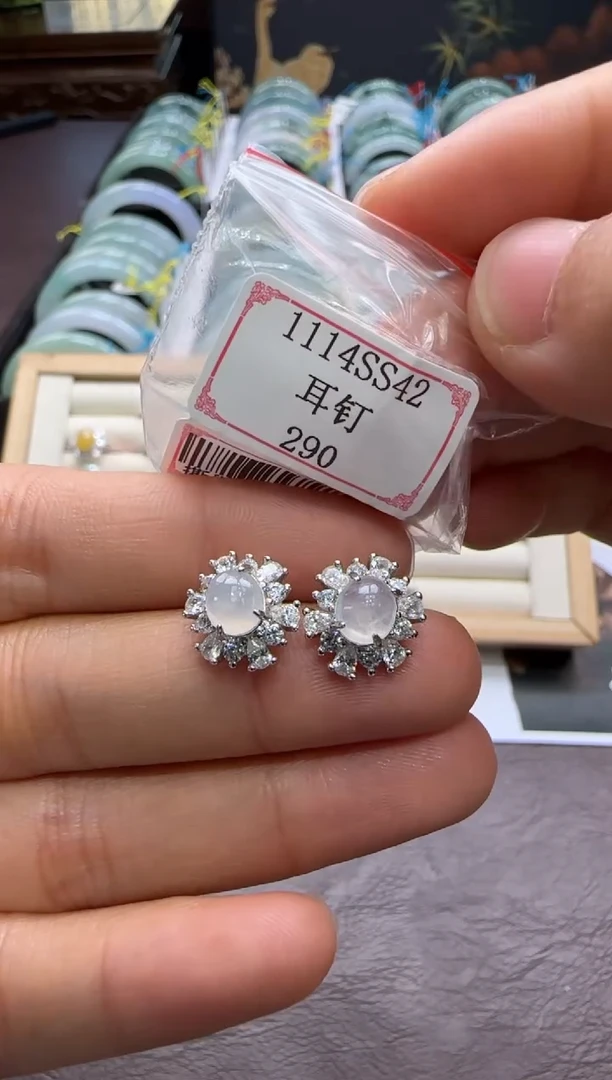 银S925镶嵌翡翠耳饰1114SS42