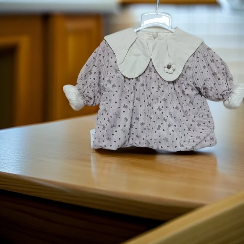 秋冬款蚕丝加厚花布韩领爱心蝴蝶结反穿衣儿童娃娃领女宝韩版