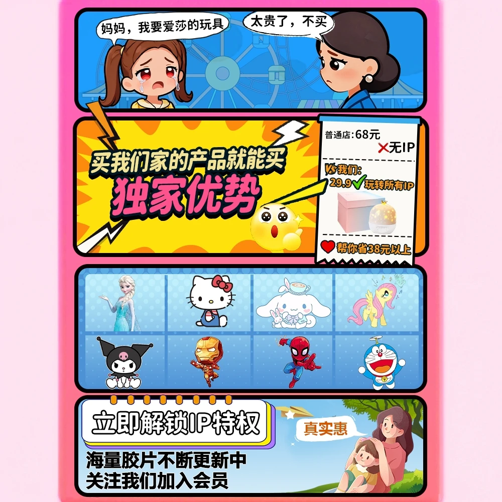 库洛米HelloKitty爱莎公主玉桂狗机器猫钢铁侠蜘蛛侠小马宝莉胶片