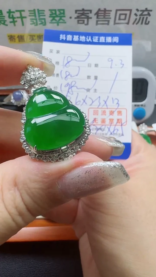 颈饰18K金镶嵌翡翠置**外寄售回流，24小时鉴赏期