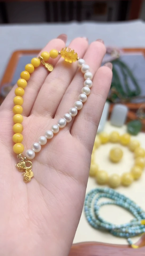 裸石蜜蜡银S925镶嵌s925银蜜蜡手链YX