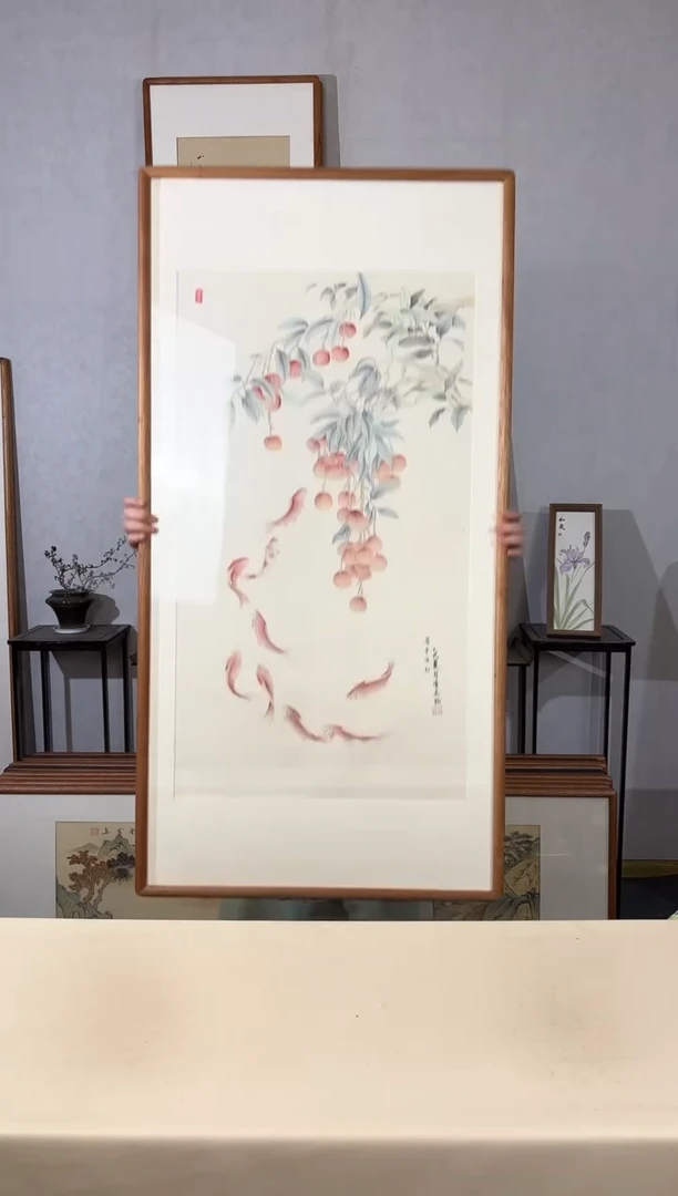 国画手绘*万事顺利（九鱼图）*62*122cm带框发货