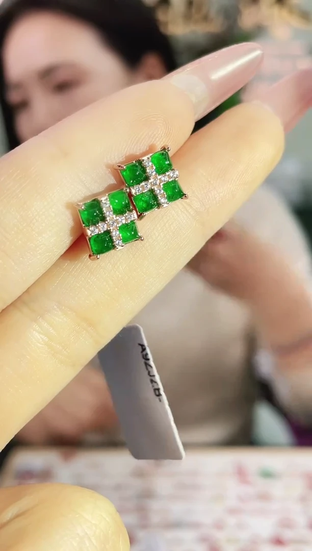 银S925镶嵌耳饰祖母绿耳饰