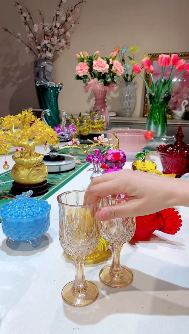 【闪购商品】琉璃手工艺品  琥珀色 酒杯（四只）