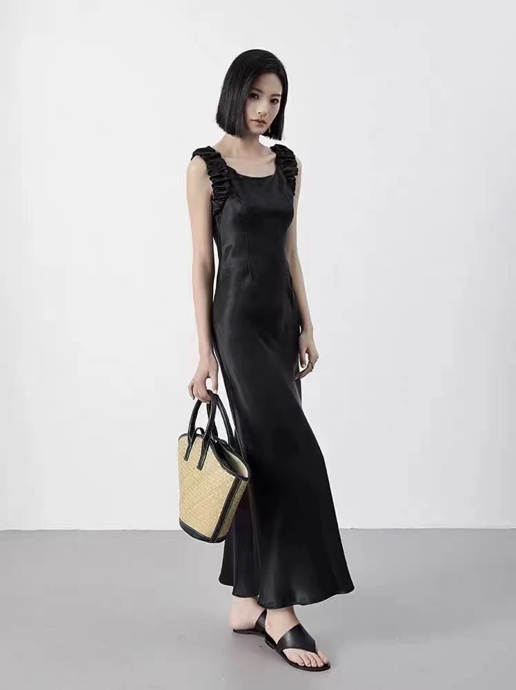 【莫奈花园】夏季气质女神时尚修身名媛背心抓褶连衣裙