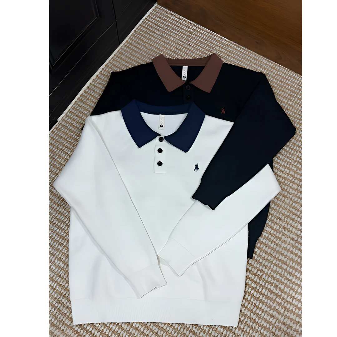 莫代尔抗起球因子骑士刺绣撞色翻领纯色polo学院风休闲百搭上衣