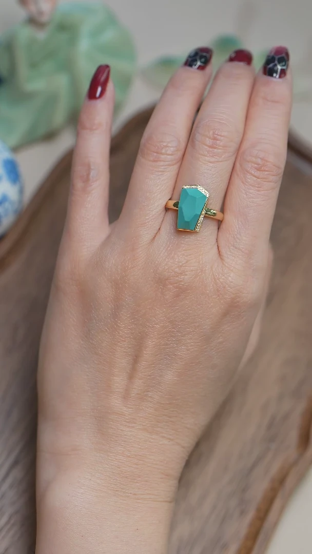 【闪购商品】绿松石戒指18K金镶嵌松石戒指 多样性发一