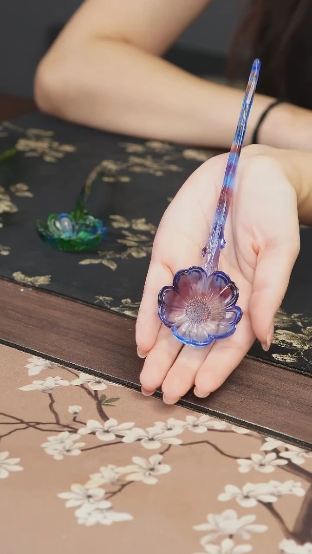 手工艺品琉璃蓝紫色梅花茶匙