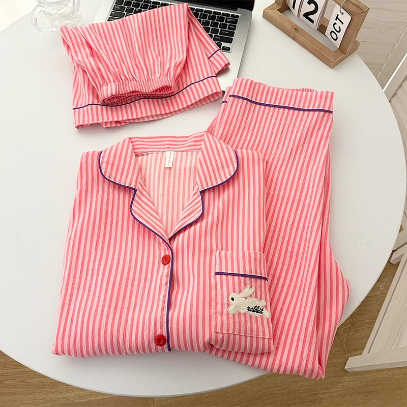 【树莓兔叽】韩系ins睡衣女夏季短袖三件套甜美可爱学生家居服套装