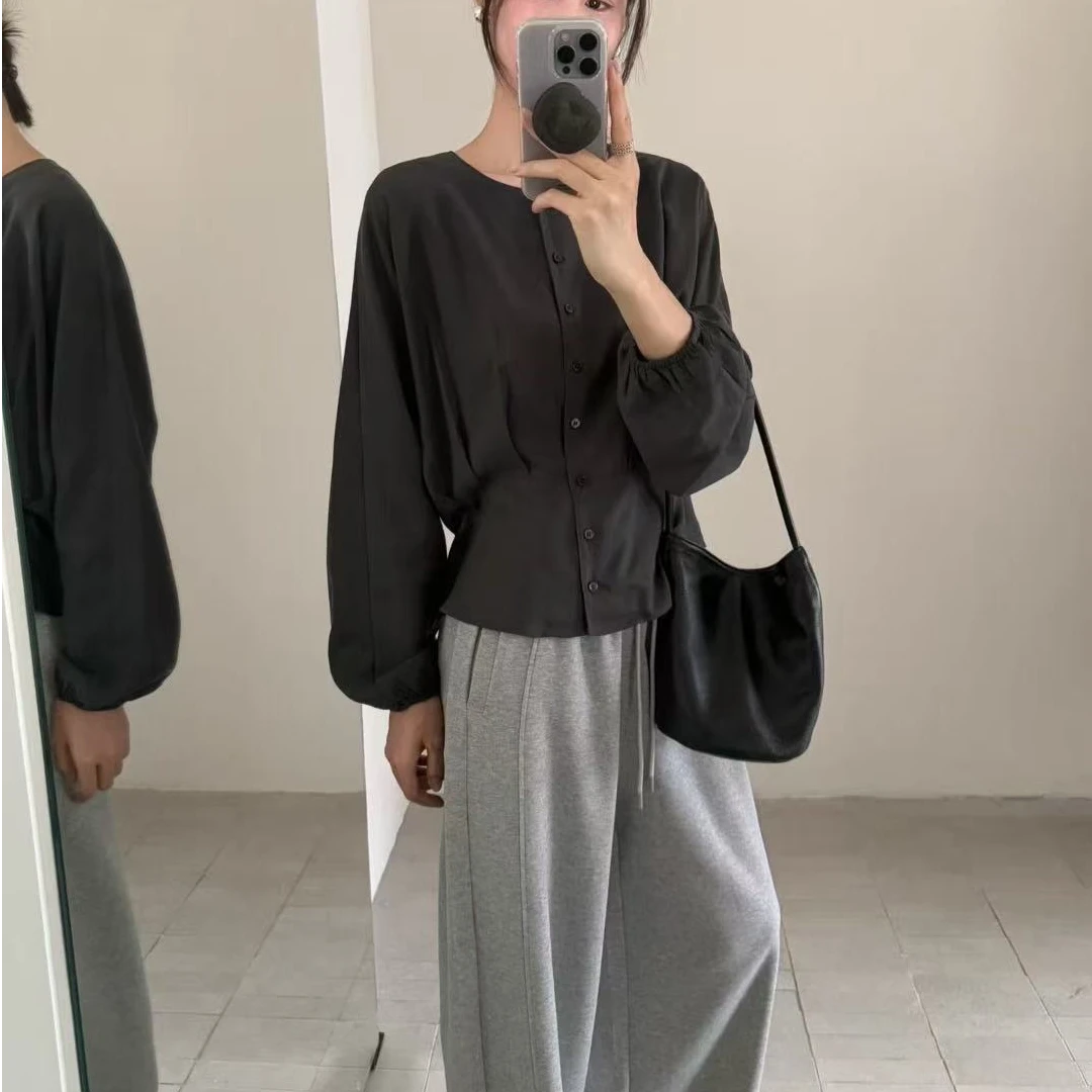 秋季韩版灯笼袖衬衣休闲时尚长袖气质上衣女通勤穿搭百搭显瘦