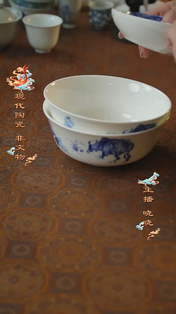 碗景德镇高温瓷器牧牛图面碗