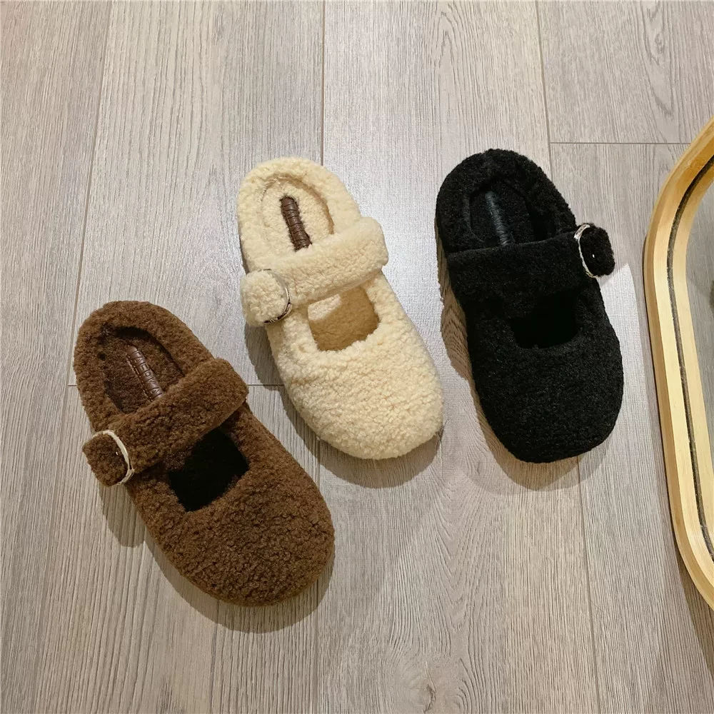 法式平底女外穿新款秋季一脚蹬加绒包头拖鞋TK915