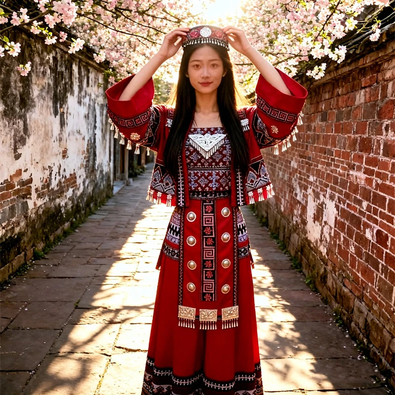 民族服装长袖外搭中国风外套宽松流苏中国风复古套装裙女士四件套