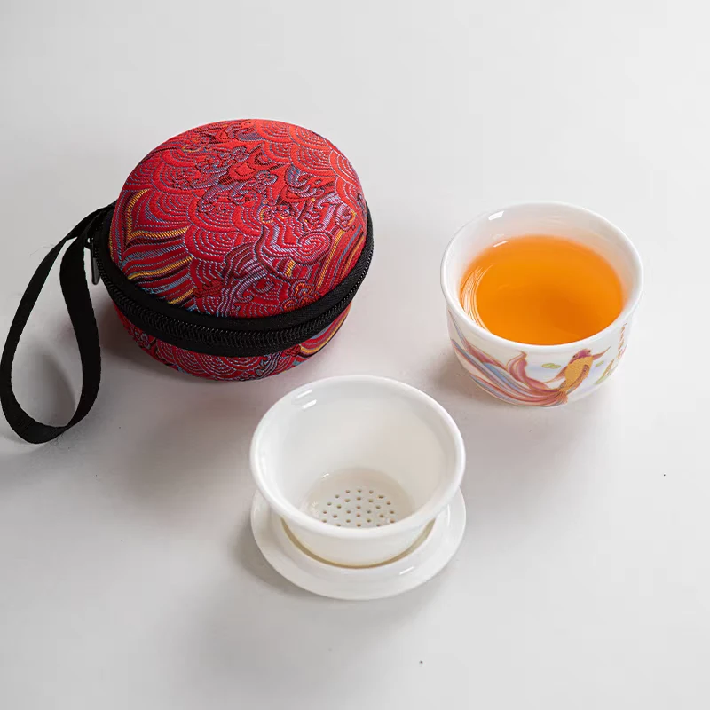 金玉满堂一人饮陶瓷快客杯配刺绣包T3110特惠