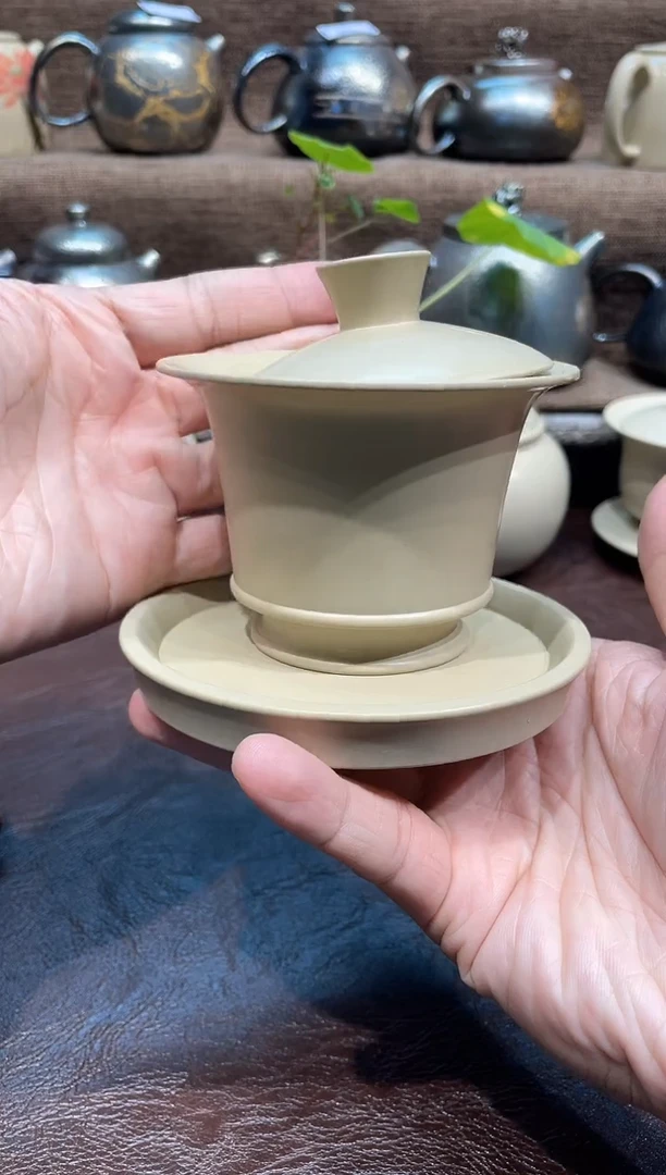 泥塑弼双白泥高马蹄盖碗（二手）140cc