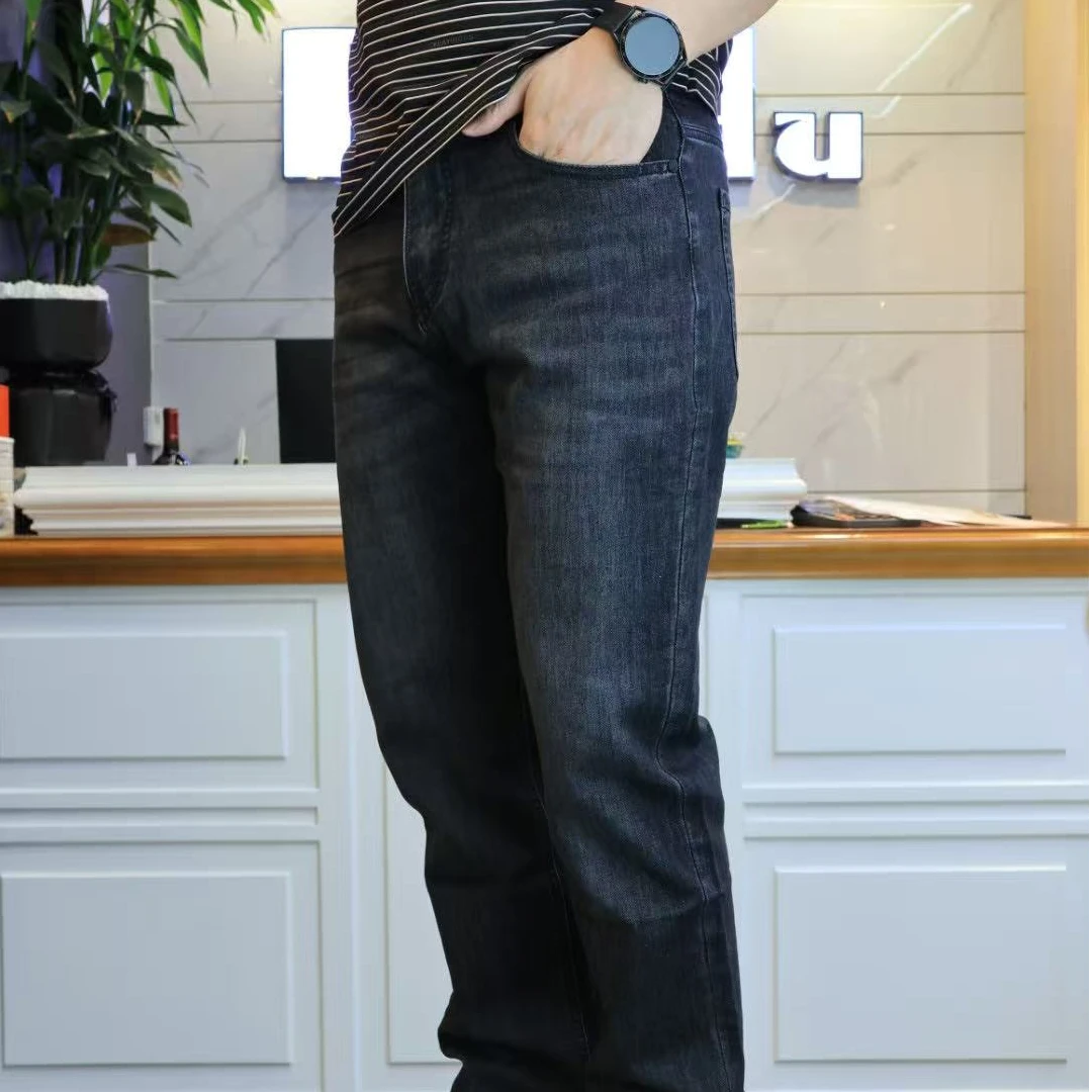 帕萨度男士商务休闲简约直筒黑灰色牛仔裤91511黑