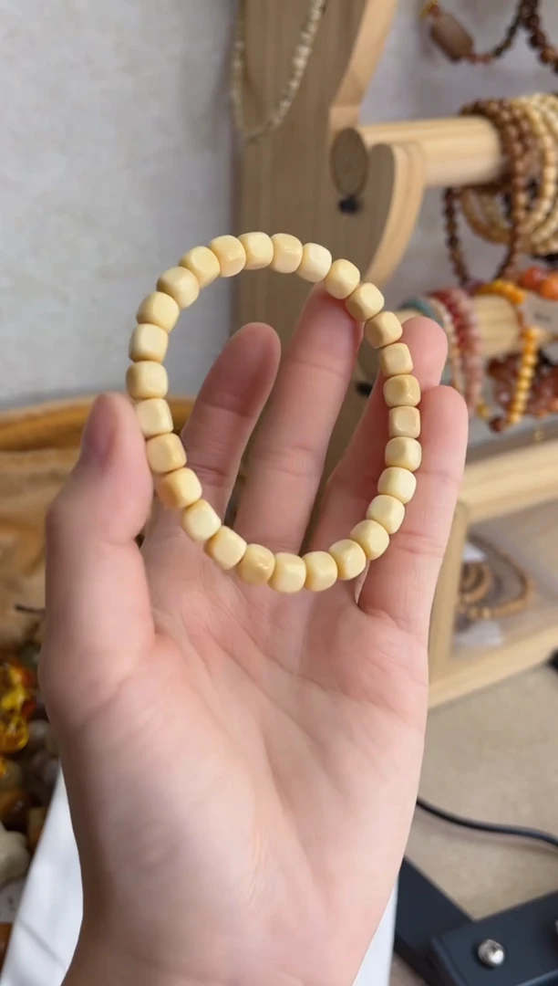 菩提根/象牙果手串d86白玉菩提风化方糖6mm手串