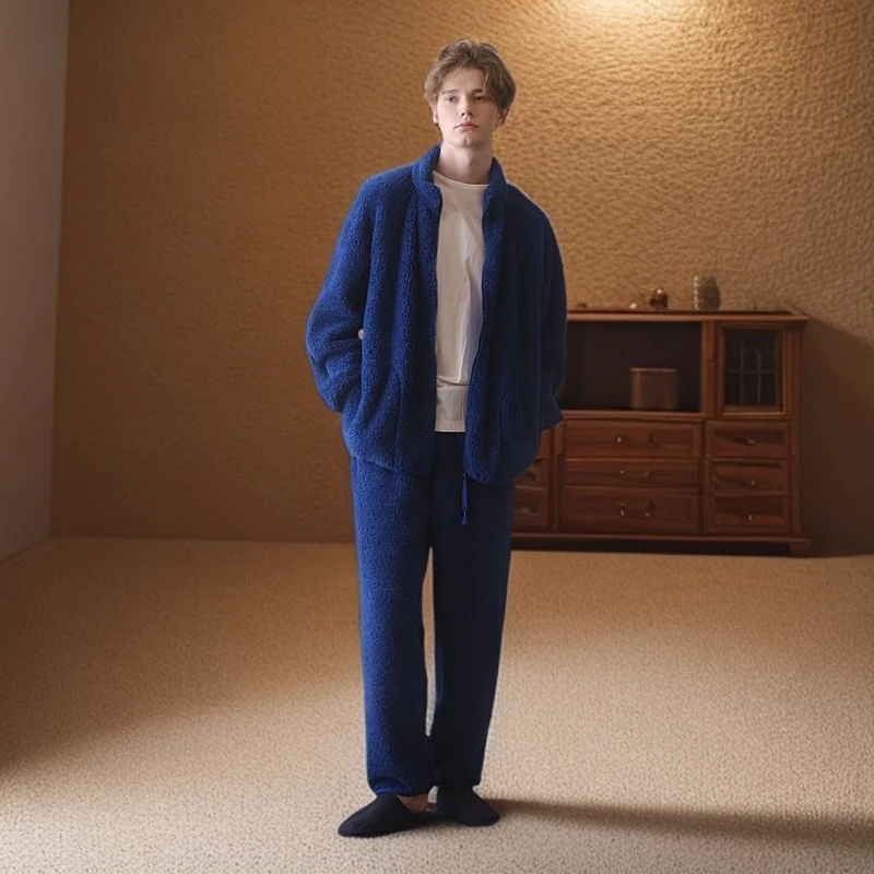 242-458朵朵可可睡衣男秋冬新款开衫休闲舒适家居服套装