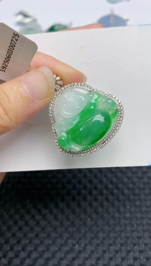 翡翠18K金镶嵌颈饰天然缅甸A货翡翠百元以上9元证书费自理