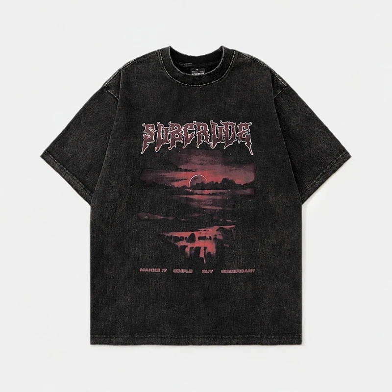 『轻奢潮牌』美式高街做旧短袖T恤男女夏季嘻哈oversize百搭体恤潮