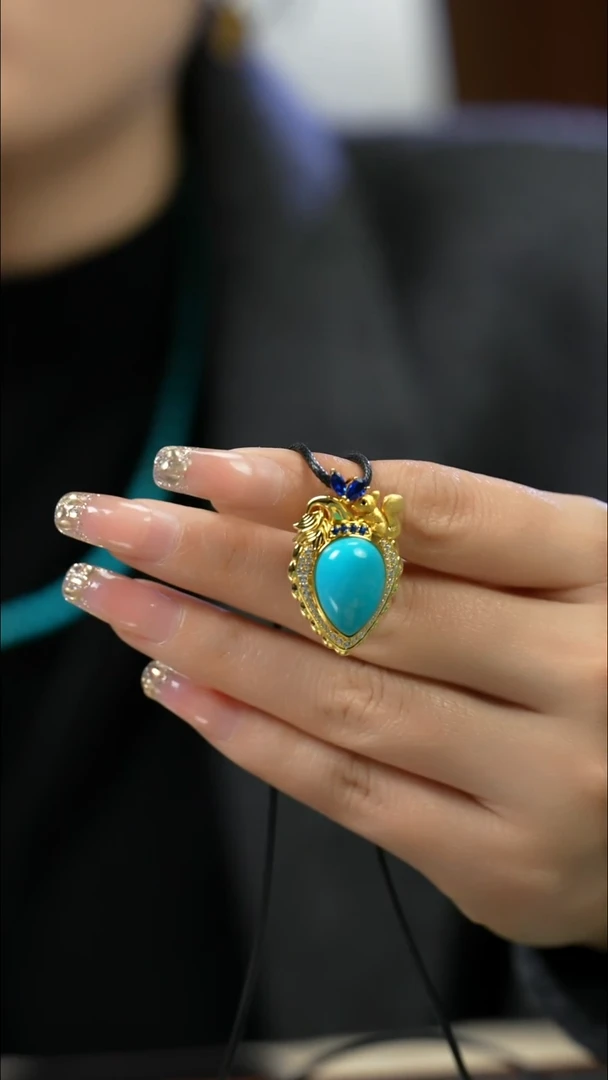 银S925镶嵌绿松石吊坠多样性发一