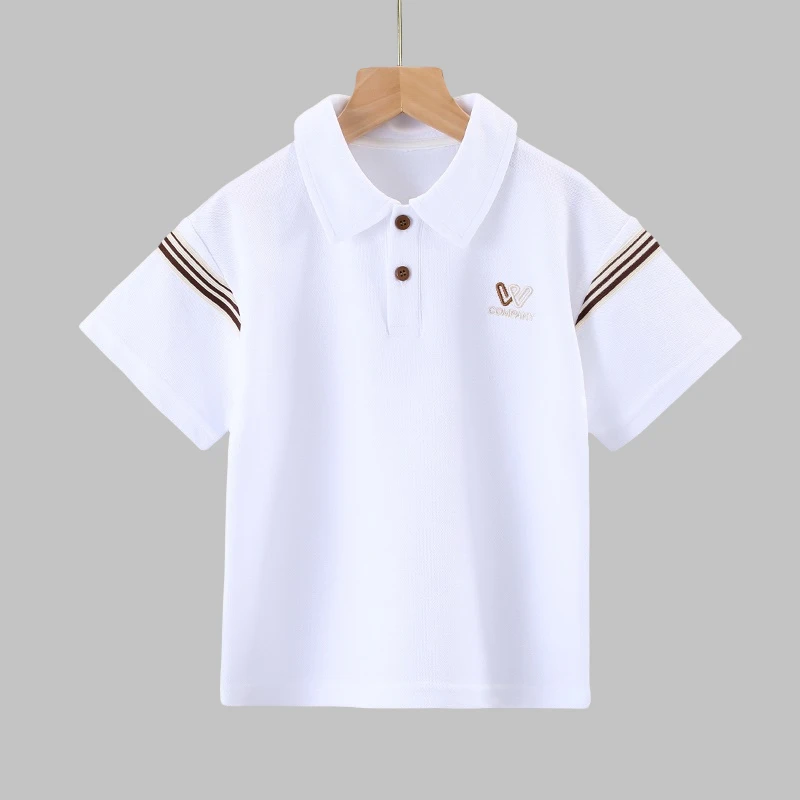 男童夏季宽松白色绣花T恤男吸汗帅气短袖POLO衫