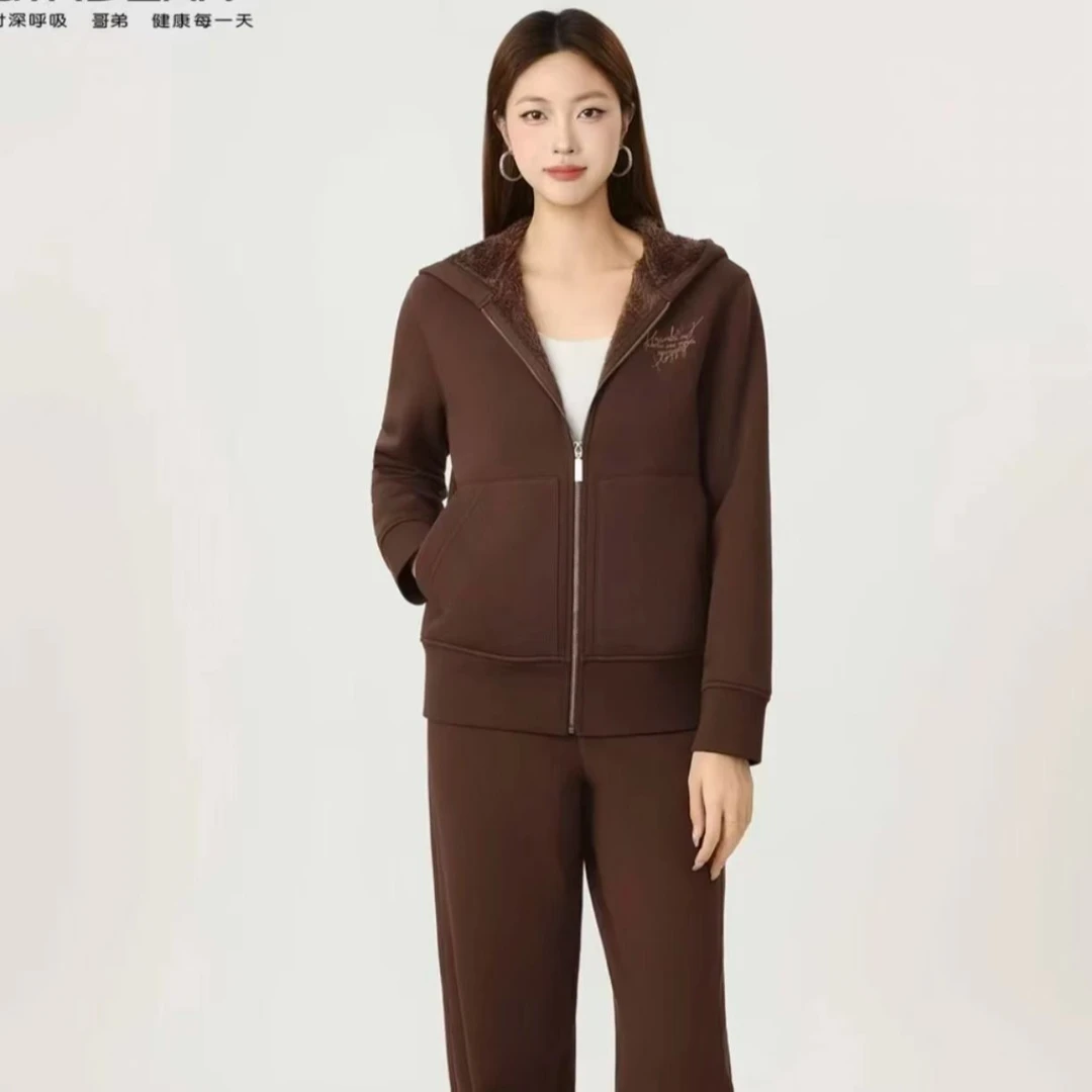 GIRDEAR/哥弟秋冬新款加绒休闲百搭显瘦拉链连帽长袖外套1400801