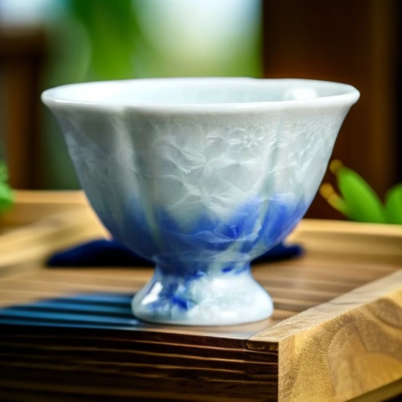 042504结晶釉高脚樱花杯青蓝色渐变