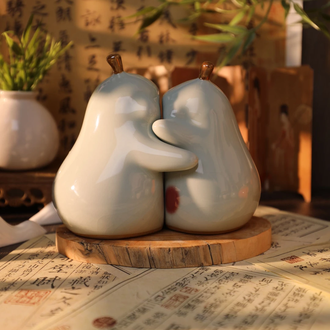 瓷韵逸品轩---不离不弃梨形陶瓷摆件精美礼品钧瓷工艺品摆件