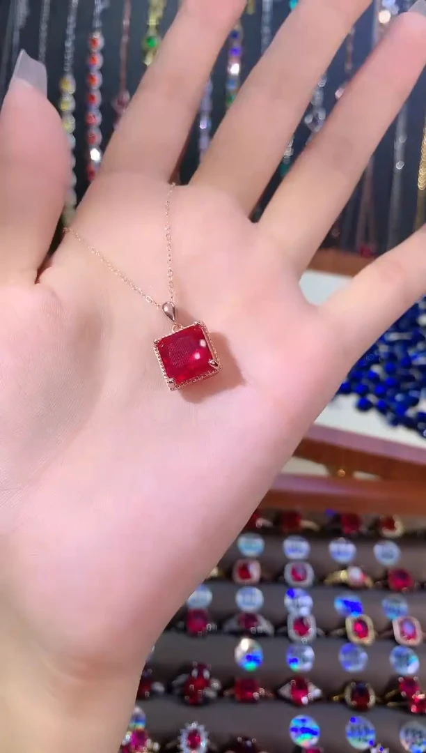 吊坠(赠链)银S925镶嵌红宝石玫瑰金10