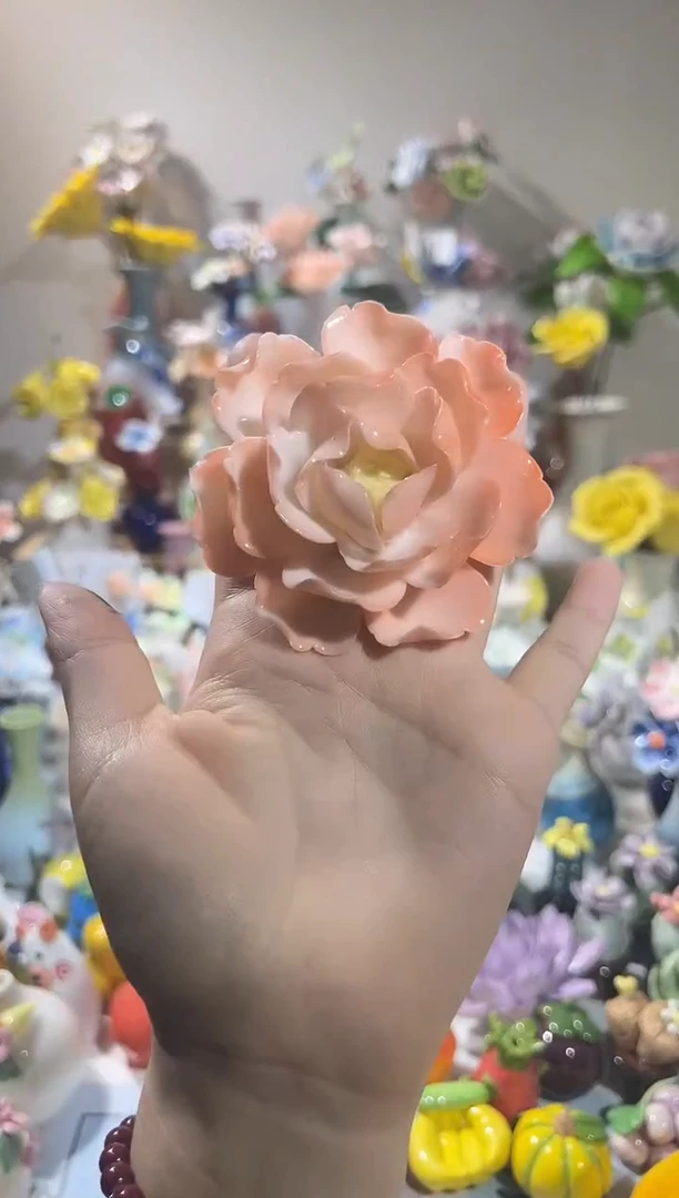 创意手工陶瓷花橙色