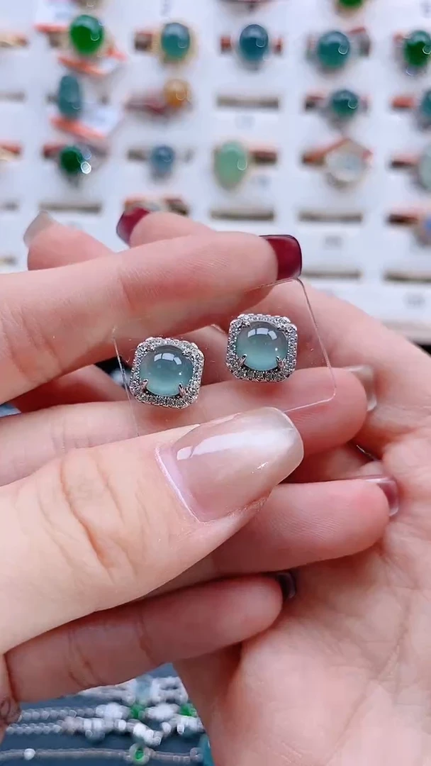 银S925镶嵌翡翠耳饰天然翡翠