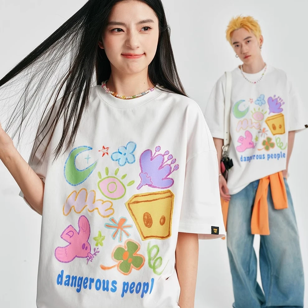 Dangerouspeople薛之谦dsp趣味贴布绣印花宽松百搭潮圆领短袖T恤