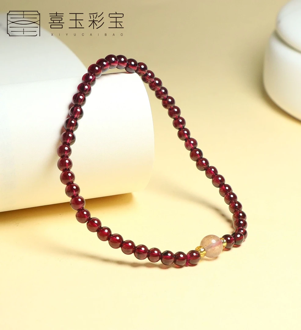 天然石榴石小米珠卡4mm顶珠手串 1507