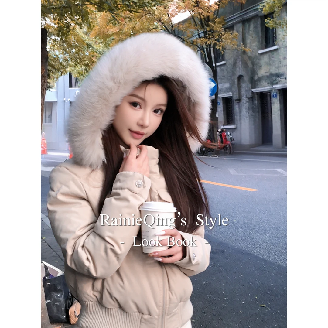 RainieQing【芬兰雪季】白鹅绒真狐狸毛可脱卸毛领羽绒服百搭女冬