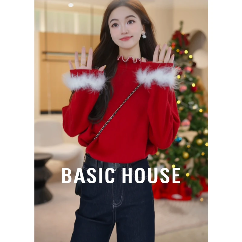 Basic House/百家好毛衫毛针织衫高领打底毛毛袖冬季B1195B56J32