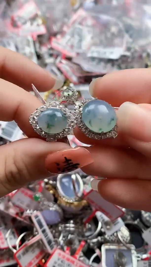 银S925镶嵌戒指翡翠天然A货缅甸翡翠