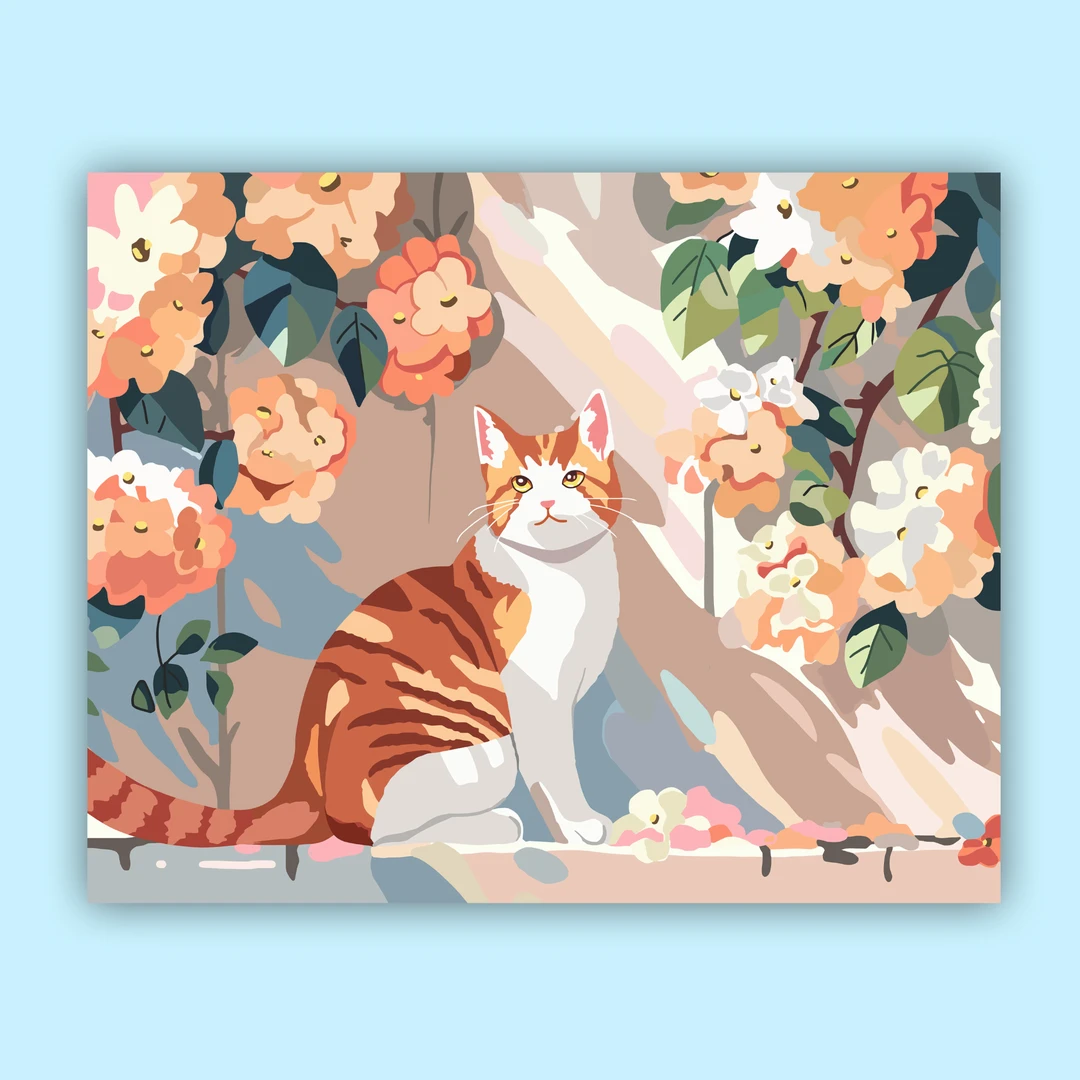 40X50带内框手绘DIY数字油画填色猫咪装饰画摆件画实木挂画艺术画