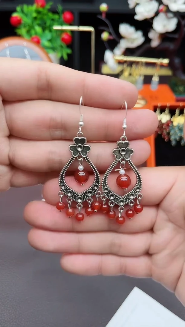 玛瑙/玉髓耳饰银S925镶嵌103000