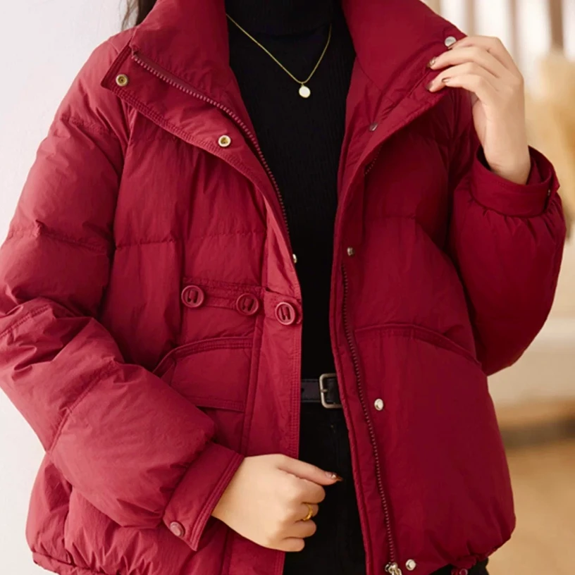 爆款三粒扣保暖羽绒服女2024时尚立领气质白鸭绒外套 1935婷婷