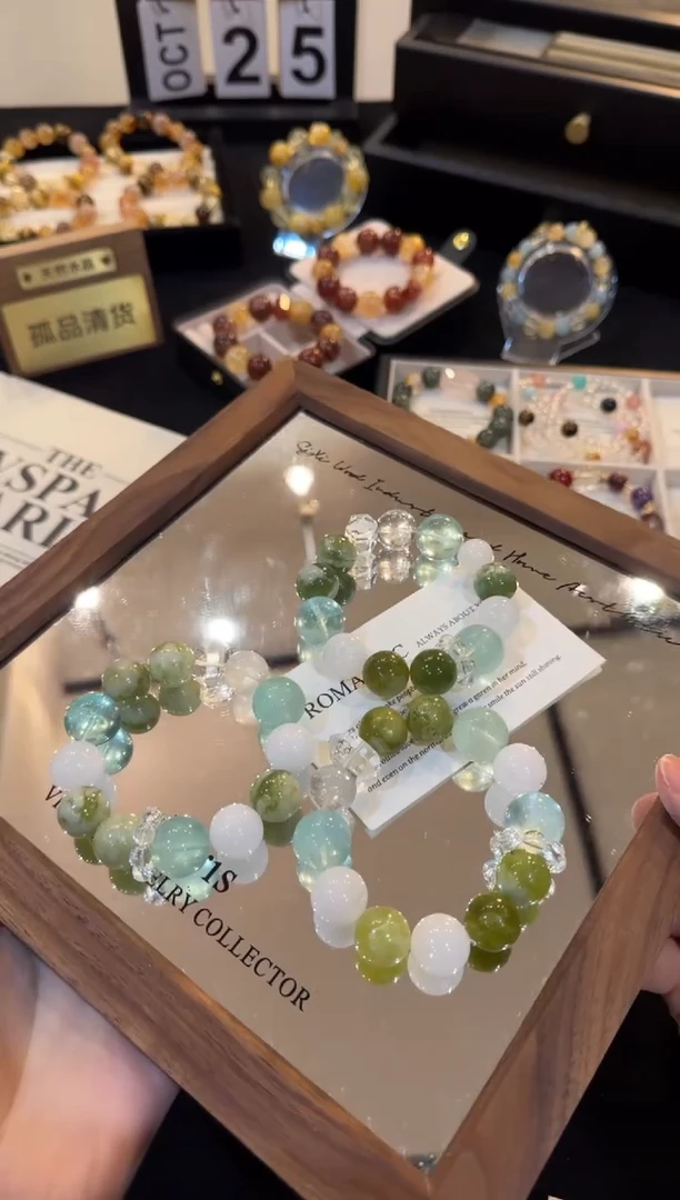 合金手链水晶绿色系多宝x2960