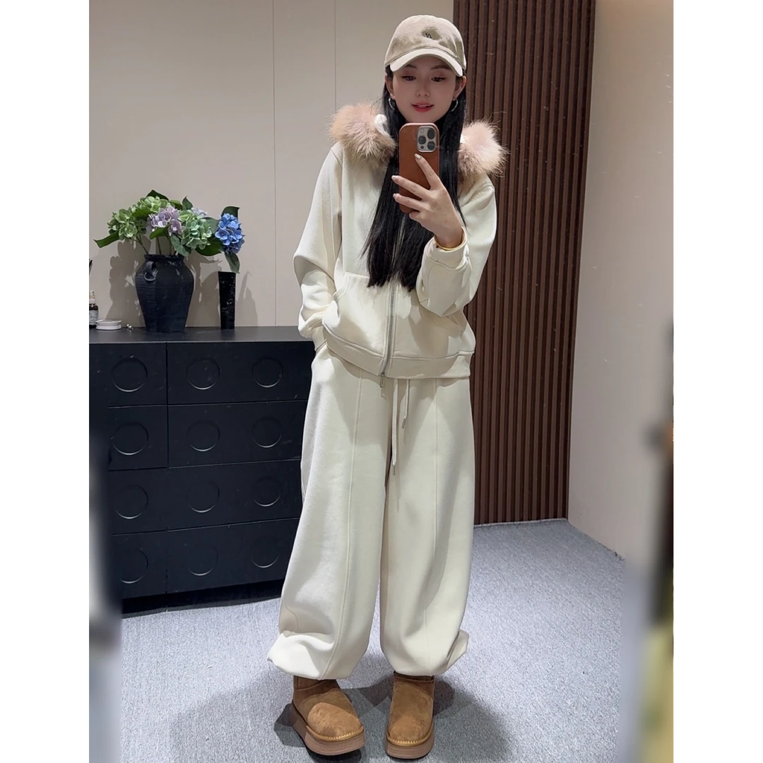 程程家慵懒风加绒毛领可拆卸套装