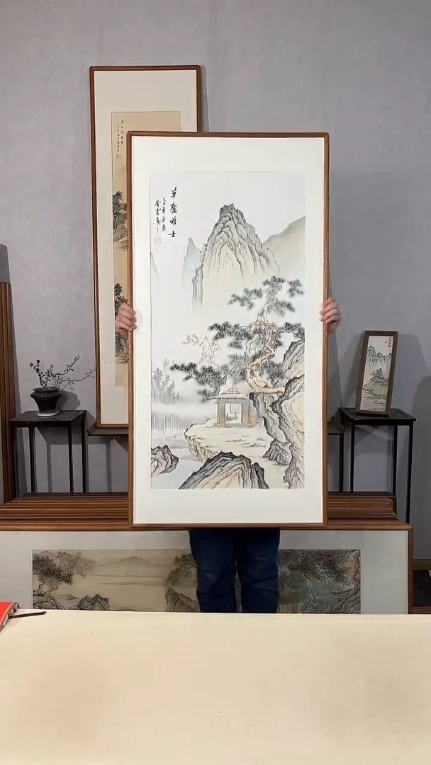 国画手绘*草庐雅士*62*122cm带框发货