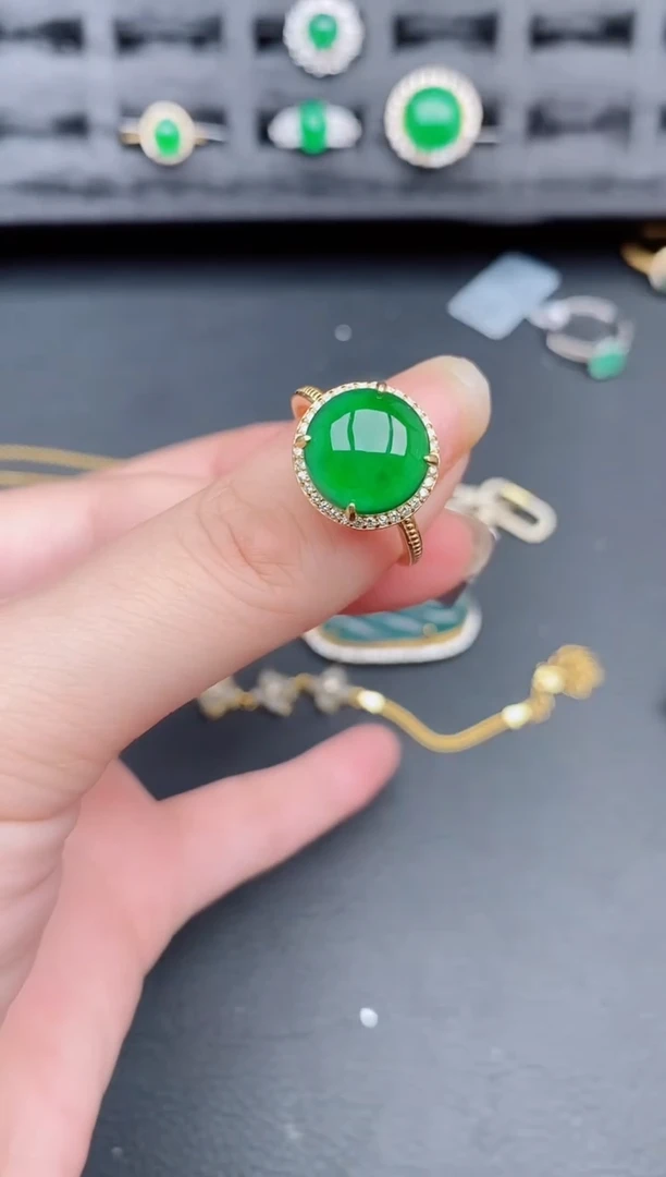 银S925镶嵌戒指翡翠天然a货翡翠294