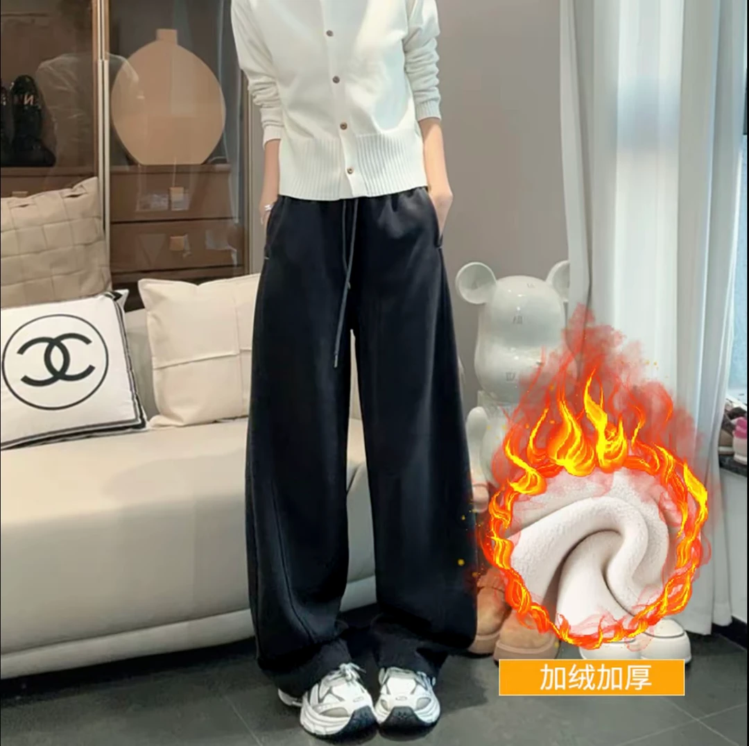 2025年新款两穿弯刀运动裤秋冬宽松卫裤直筒休闲阔腿束脚长裤子